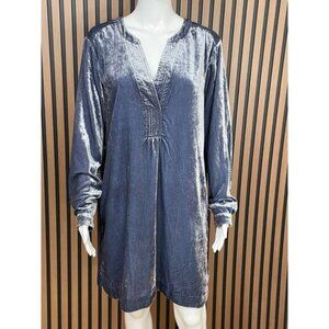 Anthropologie Melody Women's Dress Shift Mini Velvet Split Neck Boho M Blue